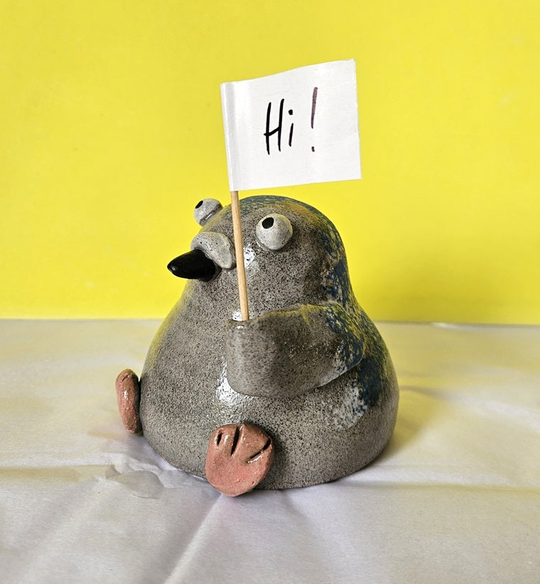 Pigeon with Sign - Handmade Ceramic Friend Richard Moonstreet Ceramics