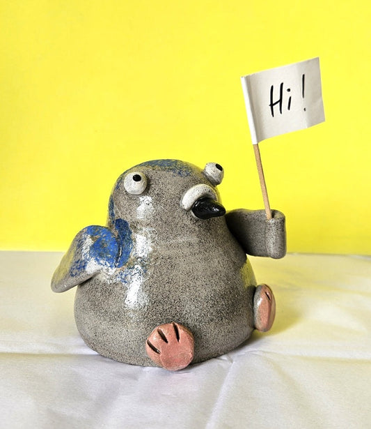 Pigeon with Sign - Handmade Ceramic Friend Richard Moonstreet Ceramics